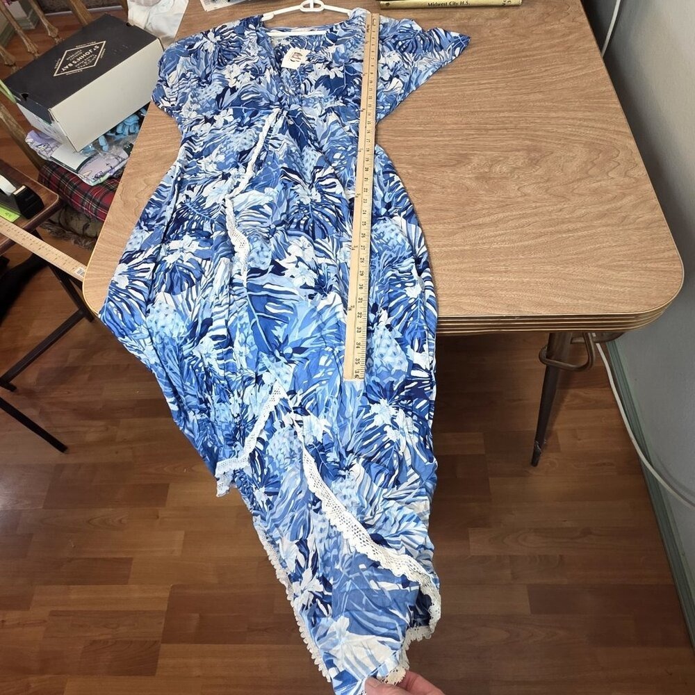 America & Beyond Blue Tropical Maxi Dress Boho Resort Vacation Flowy Beach XL - Picture 13 of 15